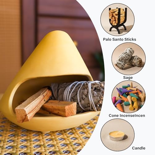 MOUGIGI Unique Zongzi Shaped Clay Smudge Bowl, Palo Santo Holder for Sage
