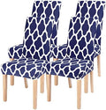 SearchI Dining Room Chair Covers Set of 4, Spandex Stretch Kitchen Chair Slipcovers Removable Washable Moroccan Geometric Parsons Chair Covers Protector for Dining Room, Hotel (Navy Blue)
