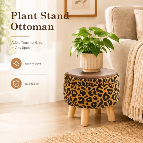 Wimarsbon Round Storage Ottoman,Footstool with Padded Seat and Wood Legs