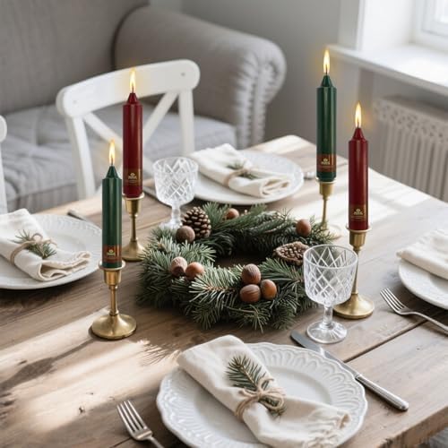 NJAO HOO Christmas Short Taper Candle 7 Inch Christmas Candlesticks Red and Green Unscented Dripless for Home Dinner Decor Party, 4 Pack