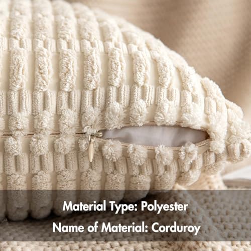 MIULEE Euro Sham Corduroy Decorative Throw Pillow Covers 22x22 Cream White