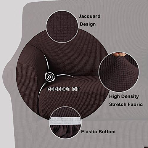 Turquoize 2 Piece Chair Covers Chair Slipcovers for Living Room Armchair Sofa Covers Chair Couch Cover with Arms Washable Furniture Protector for Chairs Feature Thick Jacquard Fabric (Chair, Brown)