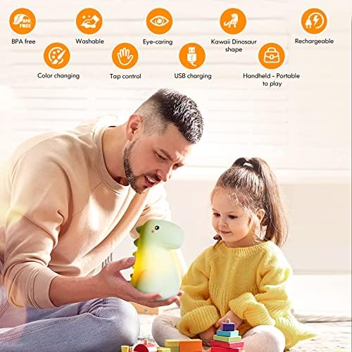 SANKEDOU LED Dinosaur Night Light for Kids, Touch Sensor Silicone 7 Colors