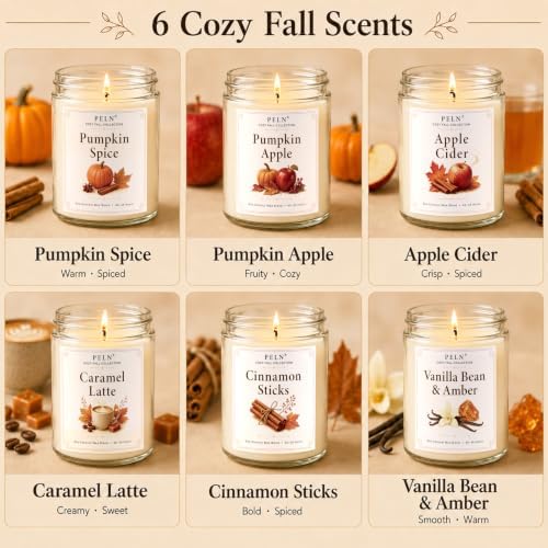 Fall Candles, 6 Pack Fall Scented Candles for Home, Autumn Gift Set