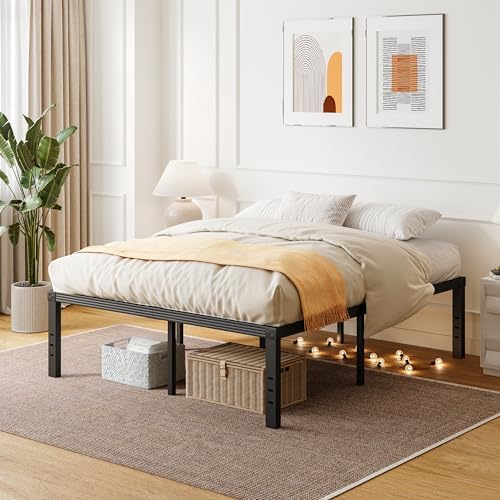Full Size Bed Frame, 18 Inches Platform Bed Frame, 1500lbs Heavy Duty Steel Slat, Non-Slip Design, No Box Spring Needed, Easy Assembly, Quiet Noise Free, Under Bed Storage Space, Black