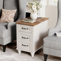 WAMPAT Side Table with Charging Station, Farmhouse Nightstand, Off White