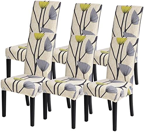 SearchI Dining Room Chair Covers Set of 6, Stretch Printed Parsons Chair Slipcovers Spandex Removable Washable Kitchen Chair Protector Cover for Dining Room, Hotel, Ceremony(Dandelion Pattern)