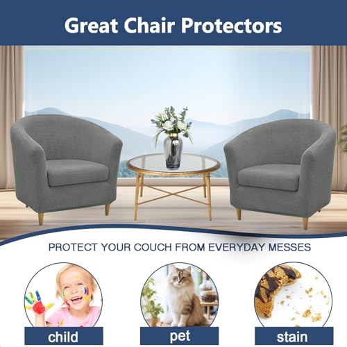 NILUOH Club Chair Slipcover 2-Piece Stretch Barrel Chair Covers Jacquard Tub Chair Slipcovers Soft Armchair Sofa Covers for Living Room