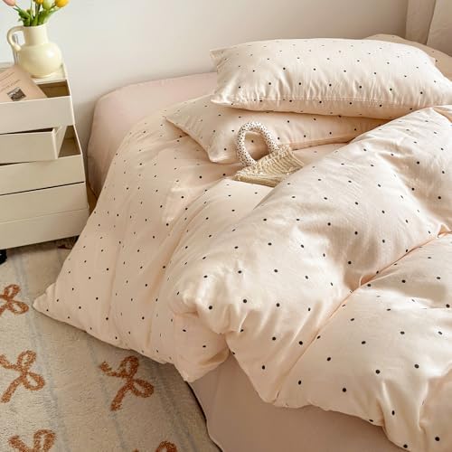 LifeTB Polka Dot Muslin Duvet Cover King Size, 100% Cotton Soft Gauze Bedding Set with 2 Pillowcases, Aesthetic Coquette Bedding Breathable Polka Dot Comforter Cover with Zipper Closure