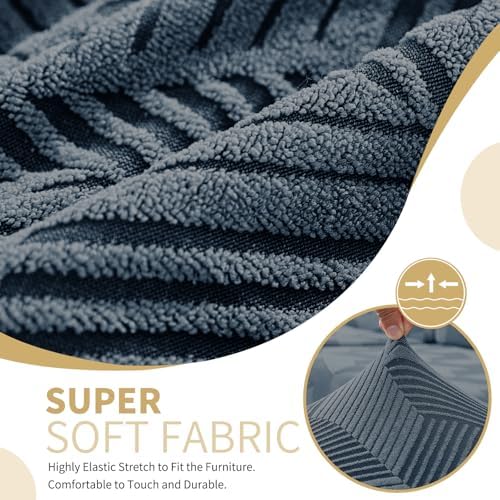 JIVINER 1 Piece Couch Cover for 3 Cushion Couch, High Stretch Sofa Covers with Elastic Bottom, Washable Sofa Slipcovers for Dog, Pets Feature Geometrical Jacquard Fabric (Sofa, Dark Grey)