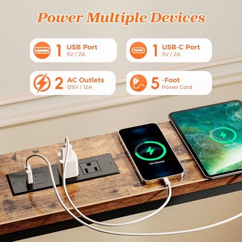 SUPERJARE 118.1 Inch Sofa Table with 2 Power Outlets and USB-C Port