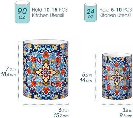 vancasso 7.3"+5.5" Utensil Holder, Porcelain Utensil Holder for Countertop