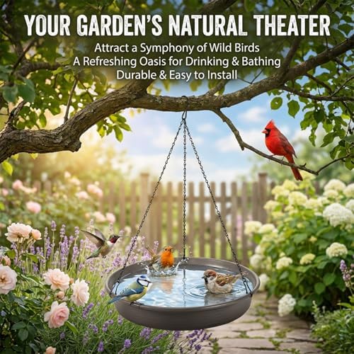 CARGEN Hanging Bird Bath Bird Feeder - 11.8inch Water Feeder Tray Outdoor