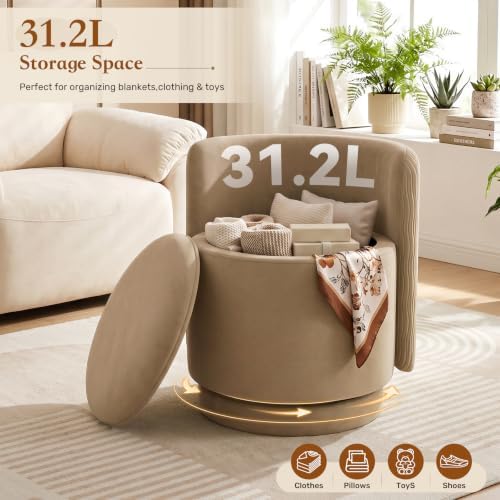 Velvet Vanity Chair with Storage 360° Swivel Accent Stool FootRest