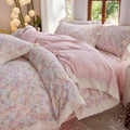 Ruffled Full Size Duvet Cover with 2 Pillowcases,80"×90",100% Cotton
