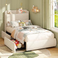 Garvee Twin Size Bed Frame with Shelf & Drawers for Kids- Beige