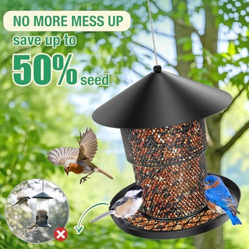 Bird Feeder for Outdoor, 3.6LB All Metal with Roof, Chew Proof