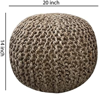 Pouf Ottoman 100% Jute Braided Pouffe (20"x20"x14")