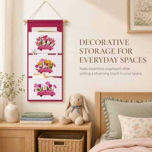 IAXIC Flower Wall Hanging Organizer, Canvas Pockets for Girls Room