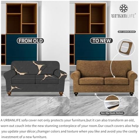 URBANLIFE 3-Piece Stretch Sofa Covers for 2 Cushion Couch, Brown