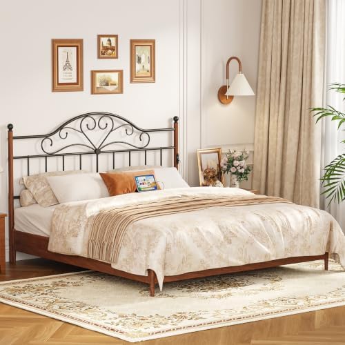 King Size Headboard with Charger Stations, Vintage Metal Headboard Only