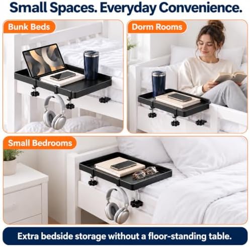Foldable Bedside Shelf, Clamp-On Floating Tray for Bunk & Standard Beds