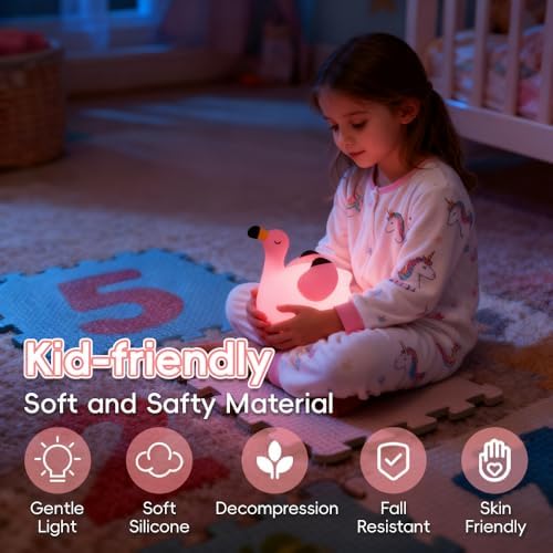 Flamingo Night Light for Kids, Rechargeable Lamp for Girls Room Decor