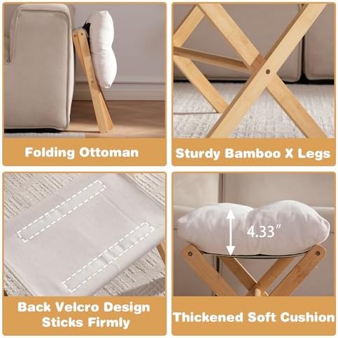 Baveke Foldable Ottoman Foot Rest for Chair, Small Foot Stools Ottoman for Home Decor, Space-Saving Foot Rest for Couch Living Room, Bedroom, Entryway（Beige）