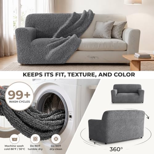 PAULATO Premium Stretch Couch Covers for Sofa - Sofa Chair Cover Washable, Dogs & Pets Friendly - Elastic Polyester Loveseat Slipcovers - Non-Slip Love Seat Couch Covers - Dark Grey (40"-63" Wide)
