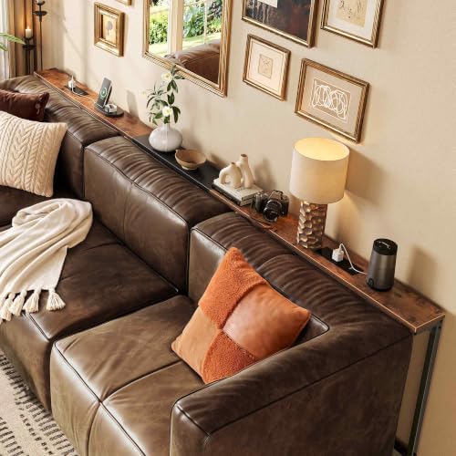 Huuger 94.5-110.2'' Extendable Behind Couch Table with Outlets, Rustic Brown