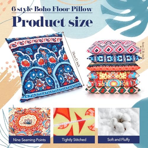 Menkxi 6 Pcs Bohemian Floor Pillows 15 Inch, Classic