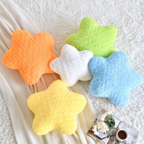 Star Pillow, 19.7" Star Shaped Plush Pillow for Couch Bed Sofa, Cute Decorative Throw Pillows with Soft Faux Fur Room Decor for Bedroom Living Room (Blue)