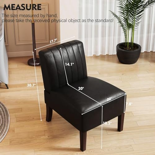 VIRRMO Armless Accent Chairs Set of 2 Upholstered Dining Chairs Living Room Chairs with Solid Wood Legs Bedroom Chair Leather Reading Chair Comfy Chair for Bedroom Vanity Kitchen (Black)