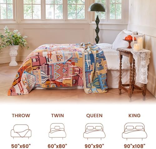 MSGKV Roman Castle Cotton Throw Blanket 50"x60" Art Woven Cotton Throw