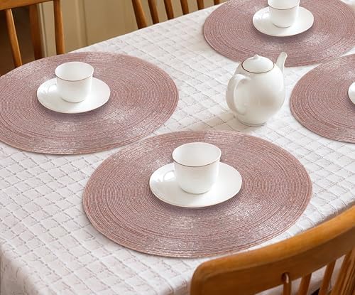 ALPHA Living HOME Beaded Placemats 13 Inch Pink Round Glass Table Mats