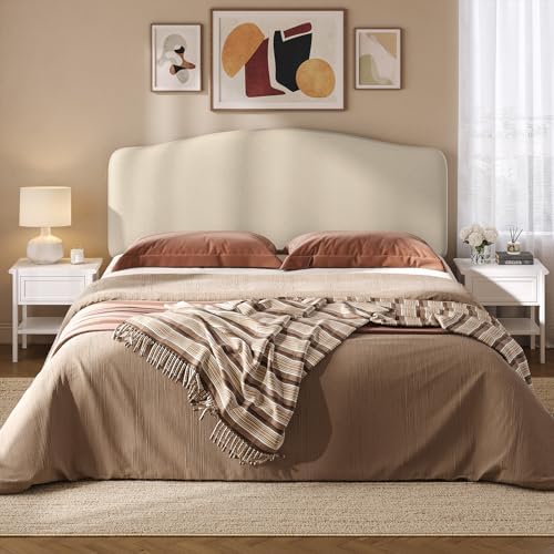 Pinmoco Full Upholstered Headboard, Height Adjustable Velvet, Beige