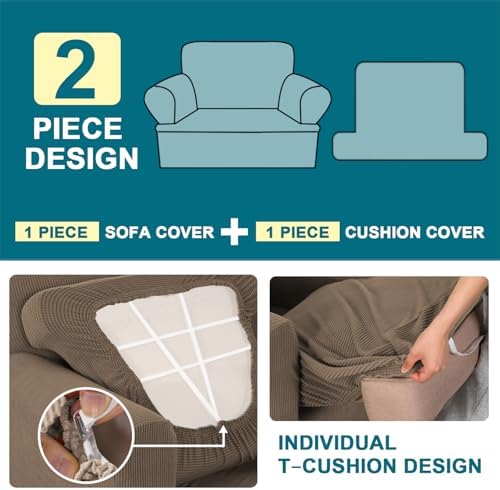 Turquoize T Cushion Chair Slipcover Armchair Slipcover for Living Room Stretch Sofa Couch Cover Soft Armchair Cover Washable Furniture Covers with Individual T Cushion Seat Covers (Chair, Macchiato)