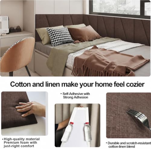 Peel and Stick Headboard Panels for Bed，Soft Padded Fabric Noise-Reducing Panels with Modern Stylish Design for Bedroom Decor (Coffee Brown, Queen)