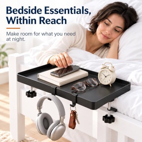 Foldable Bedside Shelf, Clamp-On Floating Tray for Bunk & Standard Beds