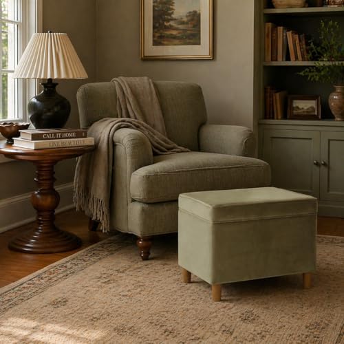 Spatial Order 24" Dinah Collection Storage Ottoman - Light Sage Green Velvet