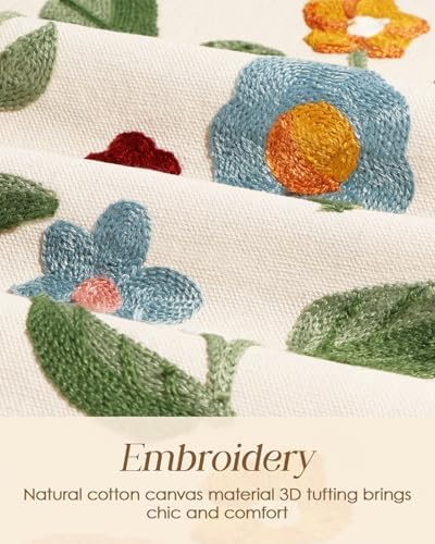 Miss Adola Embroidered Canvas Table Runner 13"x72", Botanical Style