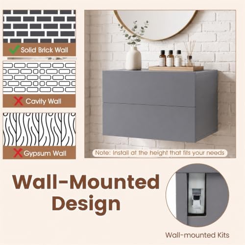 GIANTEX Floating Nightstand, Wall-Mounted Bedside Table with 2 Drawers