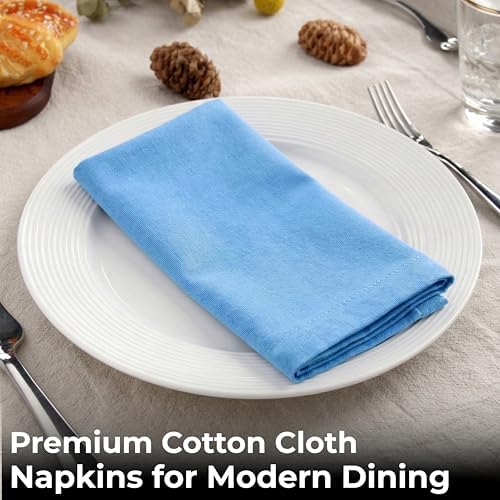 Ramanta Home Light Blue Cotton Dinner Napkins Set of 12, 18x18 Inch