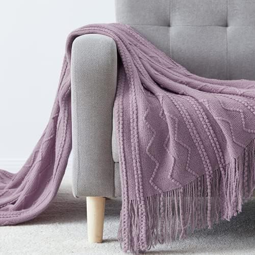 BOURINA Light Lavender Throw Blanket 50x60Inch Knit Soft Throw Sofa Blanket