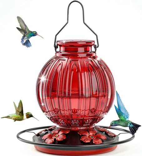 Glass Hummingbird Feeder for Outdoors Hanging, 26 fl oz Bird Nectar Feeder
