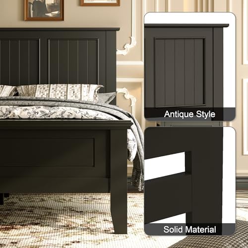 Wood Full Size Headboard Only with Farmhouse Style, Wall-Mounted , Black
