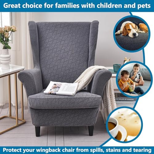 HZDHCLH Wingback Chair Slipcovers 2 Piece,Stretch Spandex Wingback Chair Covers for Living Room Armchair,Washalbe Sofa Slipovers