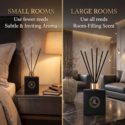 Black Reed Diffuser Sticks in Oil Set with Fresh Balsam Scent | Long-Lasting Reed Diffusers for Home, Office & Bedroom Decor Fragrance Diffuser | Green Dried Flowers | (5 oz)