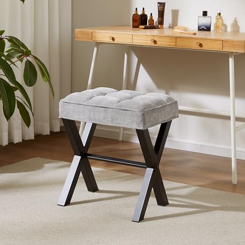 Royal Windsor Vanity Stool,Small Makeup Chair with Metal X Legs
