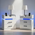 4ever2buy White Nightstand Set of 2 with Charging Station and LED Lights